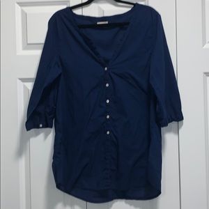 Aerie Button Down Top - Navy